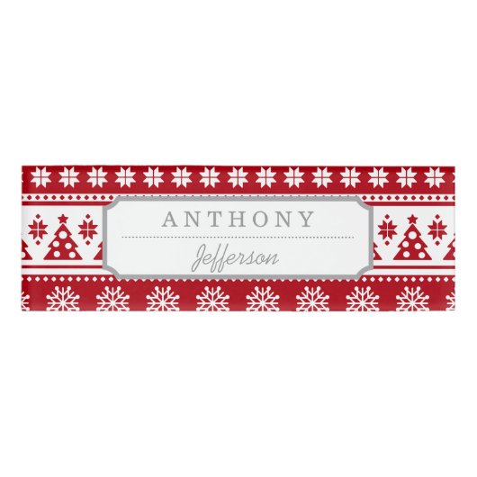 クリス赤と白マス鹿と木の模様 名札 (正面)