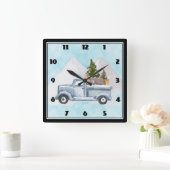 クリス運マス・トラックの木と動物 スクエア壁時計 (ホーム)
