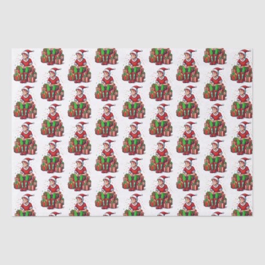 クリス間抜けおもしろいスサンタクロース小妖精や小人キッド 薄葉紙 (正面)