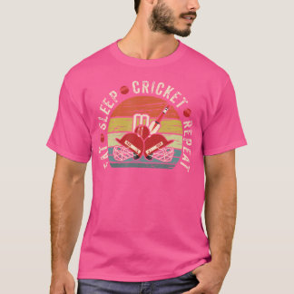 クリッおもしろいク食べプに対してクリケットの睡眠リピート Tシャツ