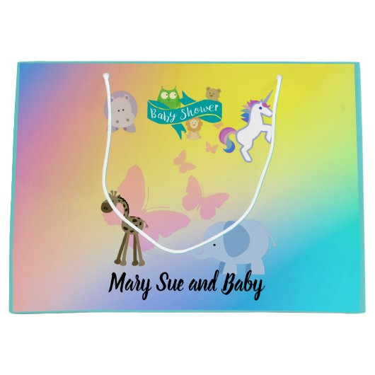 クリッターと蝶の赤ちゃんシャワー大きなギフトバ ラージペーパーバッグ (正面)