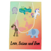 クリッターと蝶の赤ちゃんシャワー ミディアムペーパーバッグ (裏面)