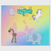 クリッターと蝶ベビーシャワーイエローブルー ラッピングペーパー (フラット)