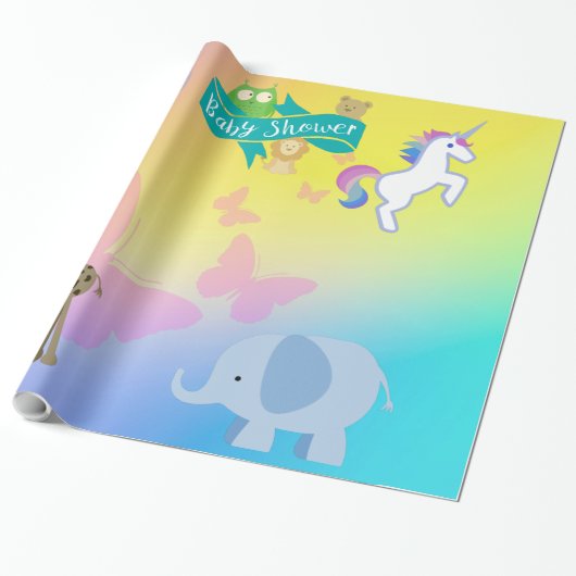 クリッターズ アンド バタフライ ベイビー シャワー イエロー ブルー ラッピングペーパー (アンロールド)