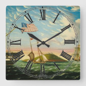 クリッパーシップBoston Harbor 1800s スクエア壁時計 (正面)