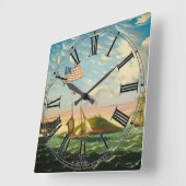 クリッパーシップBoston Harbor 1800s スクエア壁時計 (傾斜)