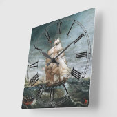 クリッパー船でニューヨーク港1890 スクエア壁時計 (傾斜)