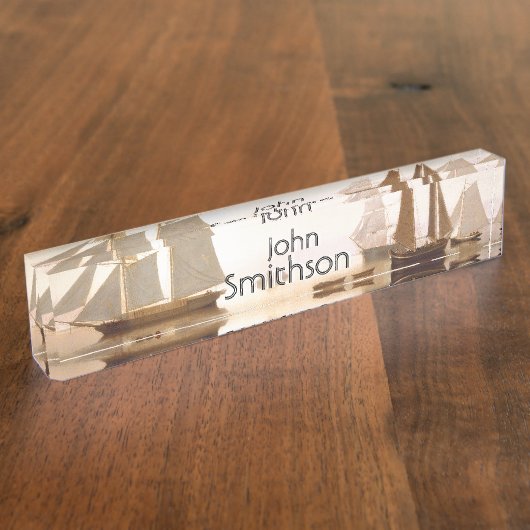 クリッパー船のヨットのボートの海の海の名札 デスクネームプレート (側面)