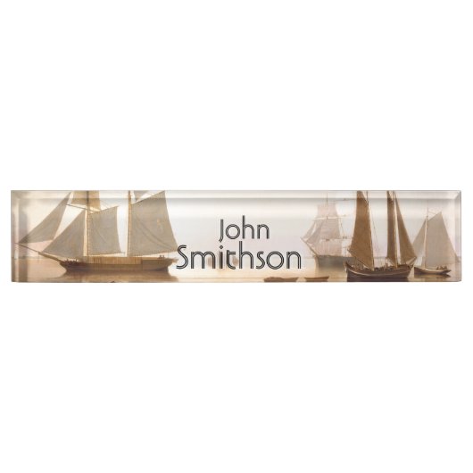 クリッパー船のヨットのボートの海の海の名札 デスクネームプレート (正面)