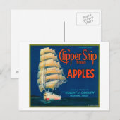 クリッパー船アップルのラベル（緑） – カシミヤ，ワシントン ポストカード (正面/裏面)