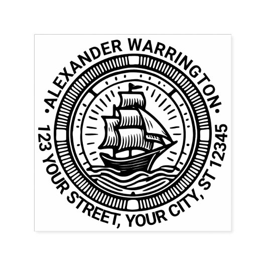 クリッパー船セーリングボート名差出人住所 セルフインキングスタンプ (デザイン)