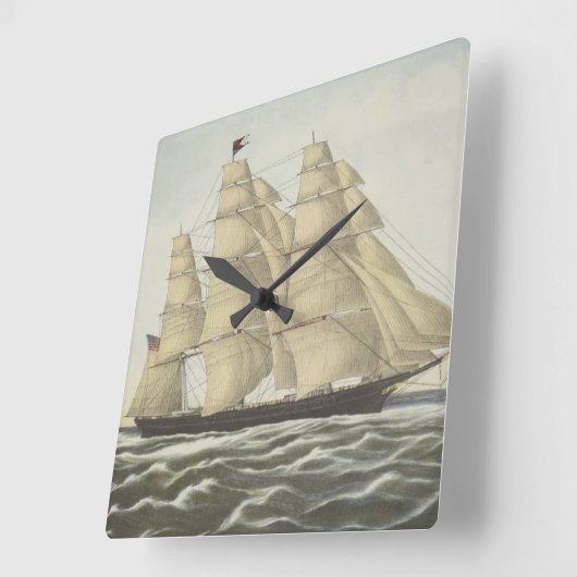 クリッパー船、飛んでいるな雲 スクエア壁時計 (傾斜)