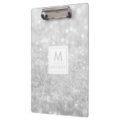 クリップボード-銀製のグリッターのイニシャルの名前 クリップボード (左)