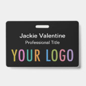 クリップラニヤードまたはリール付きブラックPVCネームバッジ バッジ (Front)