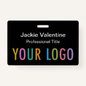 クリップラニヤードまたはリール付きブラックPVCネームバッジ バッジ (正面)