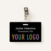 クリップラニヤードまたはリール付きブラックPVCネームバッジ バッジ (正面クリップ)