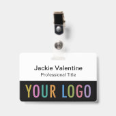 クリップラニヤードまたはリール付きブラックPVCネームバッジ バッジ (Front with Clip)