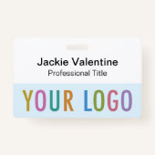 クリップリールまたはラニヤード付きライトブルーのネームバッジ バッジ (正面)