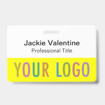 クリップリールまたはラニヤード付き黄色PVCネームバッジ