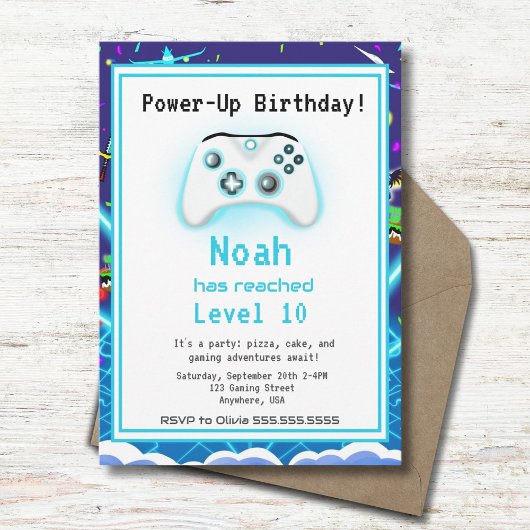 クリティカルヒット！ゲーマーの楽しい10歳の誕生日パーティーの招待状 招待状