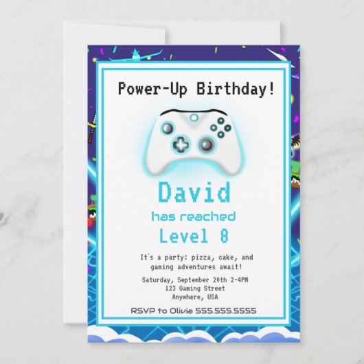 クリティカルヒット！8歳の誕生日パーティー招待状 招待状 (正面)