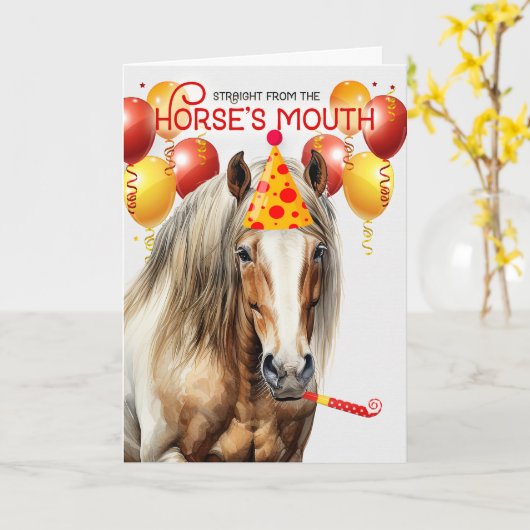 クリデデールクリ荷車を引くットホースおもしろい誕生日 カード (黄色い花)