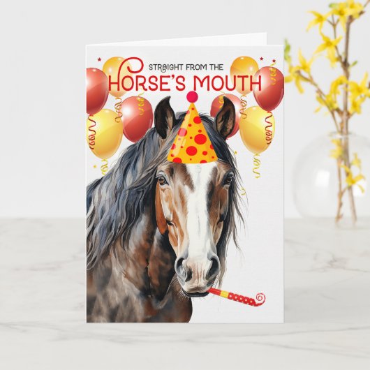 クリデデールセー荷車を引くルホースおもしろい誕生日 カード (黄色い花)