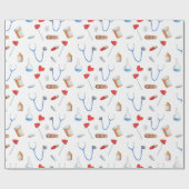 クリニック医師およびナース医療ツール誕生日 ラッピングペーパー (フラット)