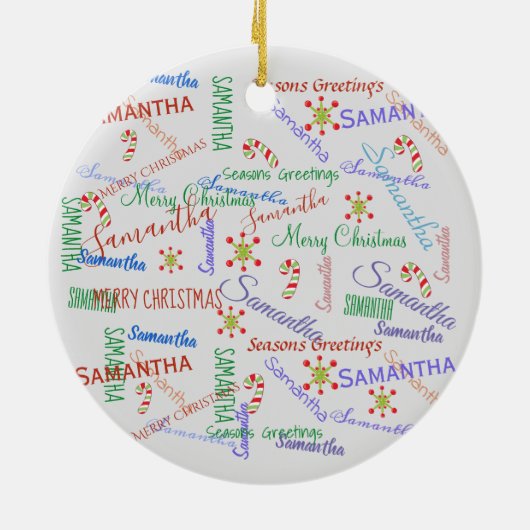クリパーソナライズされたスマスの名カラフル前 セラミックオーナメント (裏面)