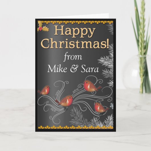 クリパーソナライズされたスマスカードブラック、金ゴールド、シルバー シーズンカード (正面)