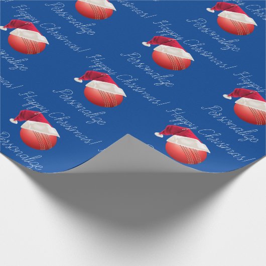 クリパーソナライズされたスマスクリケットボールサンタホリデー ラッピングペーパー (角)