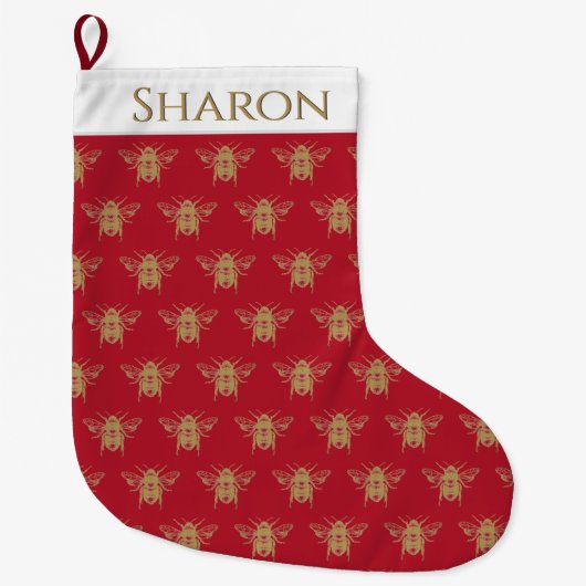クリパーソナライズされたスマスストッキングと金ゴールドビー ラージクリスマスストッキング (正面)