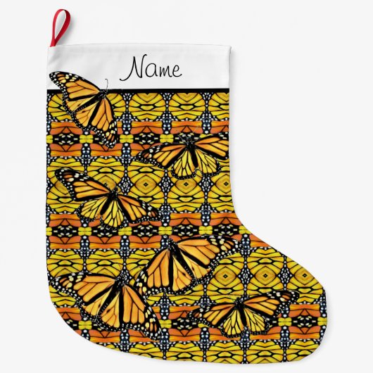 クリパーソナライズされたスマスストッキング-（昆虫）オオカバマダラ、モナークコラージュ ラージクリスマスストッキング (正面)