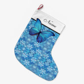 クリパーソナライズされたスマスストッキング-青い蝶 ラージクリスマスストッキング (正面 (吊り時))