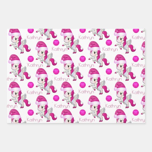 クリパーソナライズされたスマスユニコーン ラッピングペーパーシート (正面)