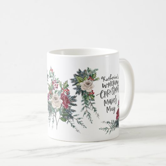 クリパーソナライズされたスマス映画鑑賞名カスタム コーヒーマグカップ (正面右)