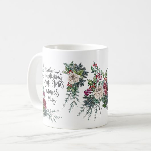 クリパーソナライズされたスマス映画鑑賞名カスタム コーヒーマグカップ (正面左)