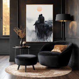 クリフカップルと穏やかなサンセットグロー ポスター