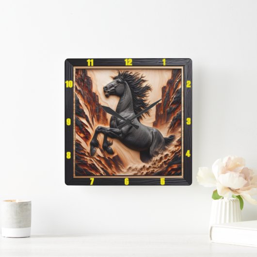 クリフギャロップパーソナライズされた:チャールド木材マスタング スクエア壁時計 (ホーム)