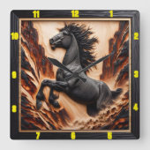 クリフギャロップパーソナライズされた:チャールド木材マスタング スクエア壁時計 (正面)