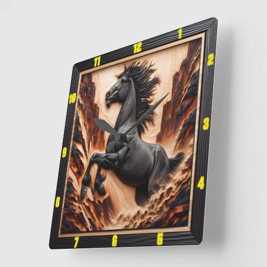 クリフギャロップパーソナライズされた:チャールド木材マスタング スクエア壁時計 (傾斜)