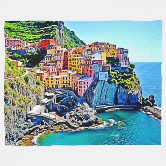 クリフサイドの夢:マナローラの色 フリースブランケット (正面(横))