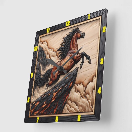 クリフサイドの自由:ウッドマスタング時計 スクエア壁時計 (傾斜)