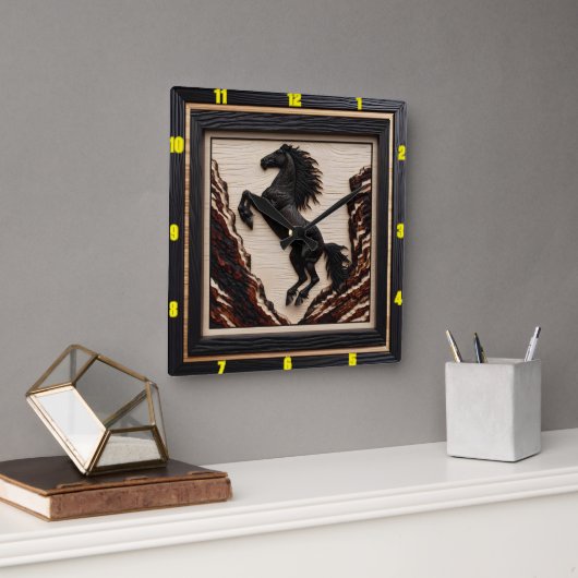 クリフサイド陛下:チャールド・ウッド・マスタング スクエア壁時計 (オフィス)