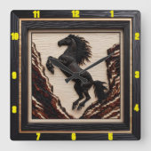 クリフサイド陛下:チャールド・ウッド・マスタング スクエア壁時計 (正面)