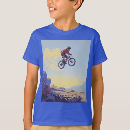 クリフジャンピングBMXer- BMXライダーデザイン Tシャツ (正面)