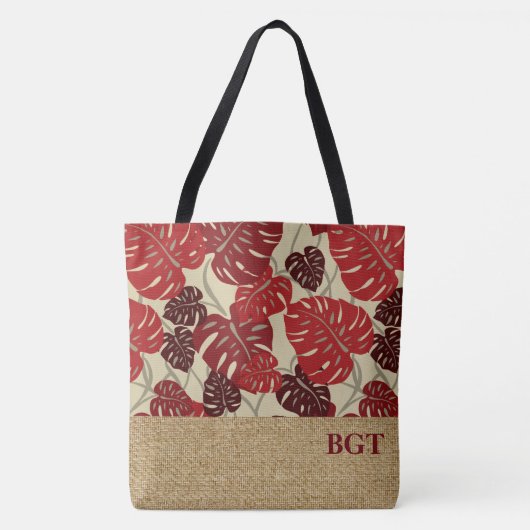 クリフハンガーハワイアンモンステラモノグラムビーチバッグ トートバッグ (正面)