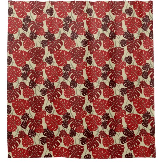 クリフハンガーハワイアンモンステラリーフアロハシャツ シャワーカーテン (正面)