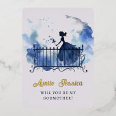 クリブ妖精の水の色の写真ゴッドマザー提案 箔招待状 (正面)