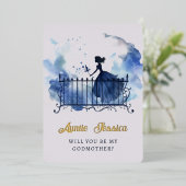 クリブ妖精の水の色の写真ゴッドマザー提案 箔招待状 (立ち正面)